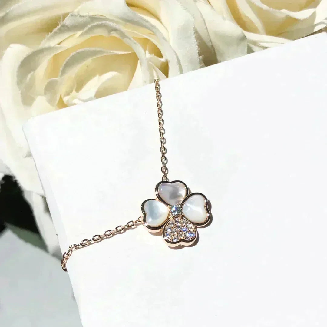 [OrnoraJewelry]CLOVER MOP DIAMOND ROSE GOLD NECKLACE