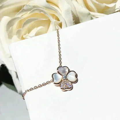 [OrnoraJewelry]CLOVER MOP DIAMOND ROSE GOLD NECKLACE