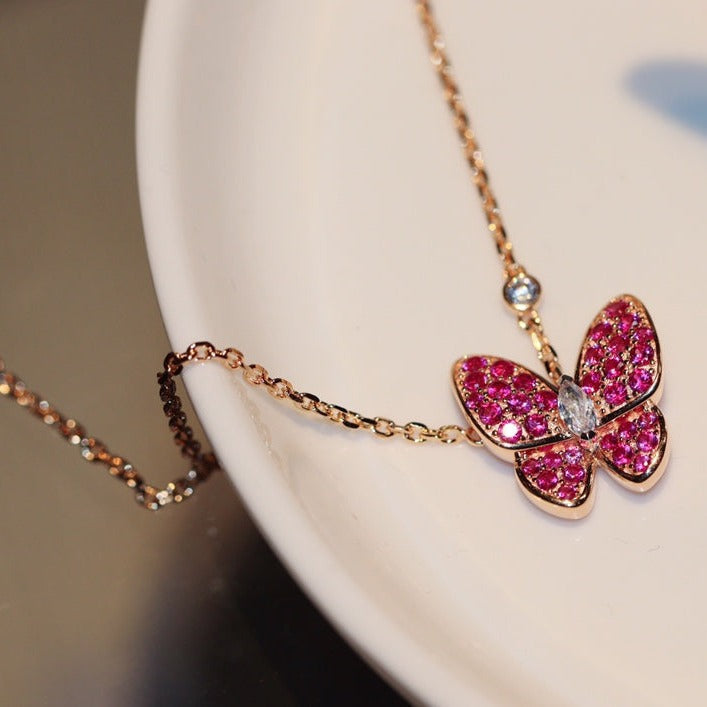 [OrnoraJewelry]BUTTERFLY RED DIAMOND ROSE GOLD NECKLACE