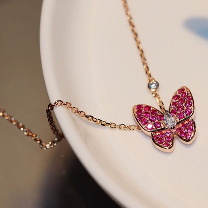 [OrnoraJewelry]BUTTERFLY RED DIAMOND ROSE GOLD NECKLACE