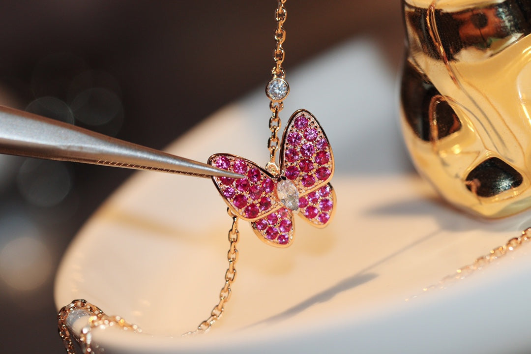 [OrnoraJewelry]BUTTERFLY RED DIAMOND ROSE GOLD NECKLACE