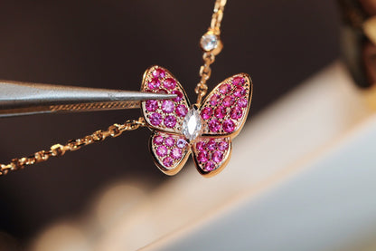 [OrnoraJewelry]BUTTERFLY RED DIAMOND ROSE GOLD NECKLACE