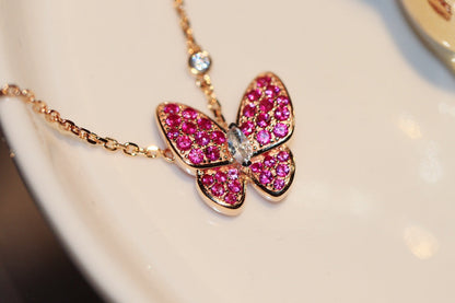 [OrnoraJewelry]BUTTERFLY RED DIAMOND ROSE GOLD NECKLACE