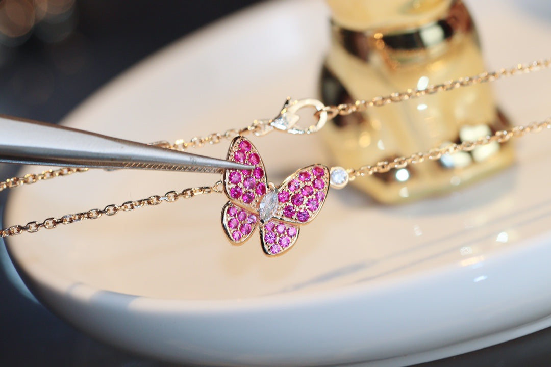 [OrnoraJewelry]BUTTERFLY RED DIAMOND ROSE GOLD NECKLACE