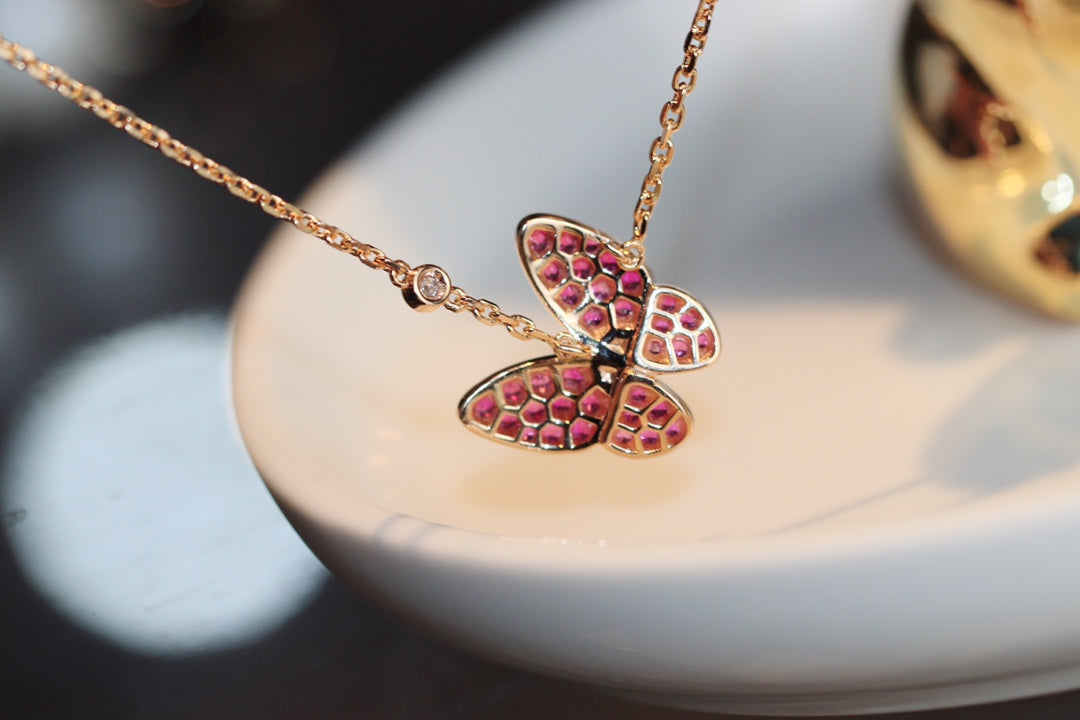 [OrnoraJewelry]BUTTERFLY RED DIAMOND ROSE GOLD NECKLACE