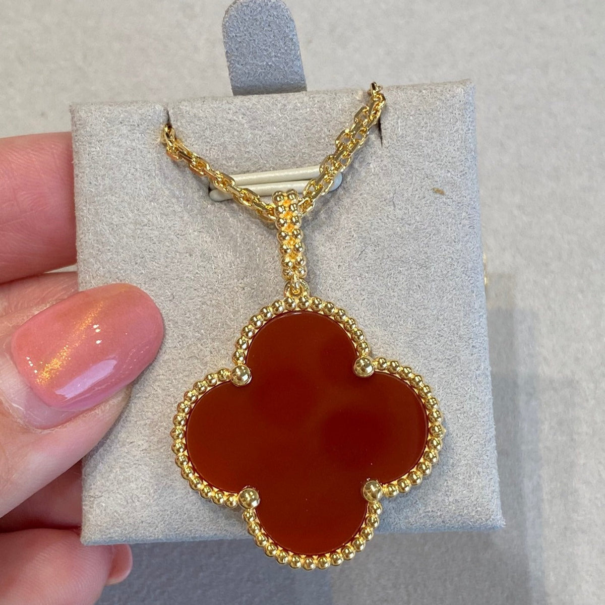 [OrnoraJewelry]CLOVER 25MM NECKLACE GOLD CARNELIAN