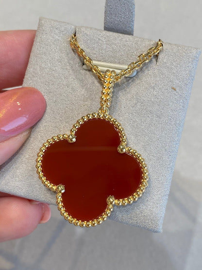 [OrnoraJewelry]CLOVER 25MM NECKLACE GOLD CARNELIAN
