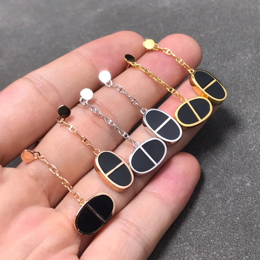 [OrnoraJewelry]CHAINE VERSO BLACK CERAMIC SILVER EARRINGS