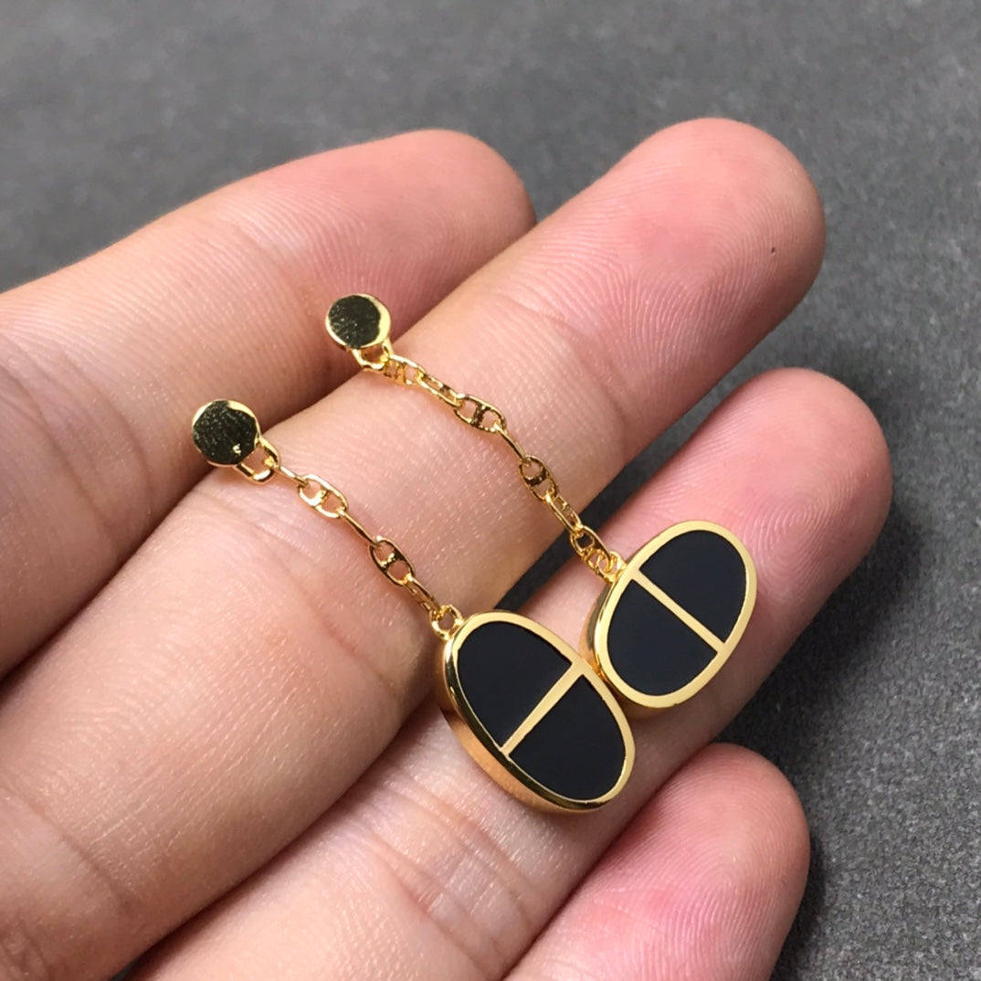 [OrnoraJewelry]CHAINE VERSO BLACK CERAMIC SILVER EARRINGS