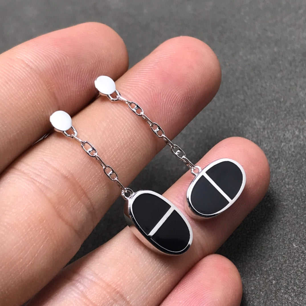 [OrnoraJewelry]CHAINE VERSO BLACK CERAMIC SILVER EARRINGS