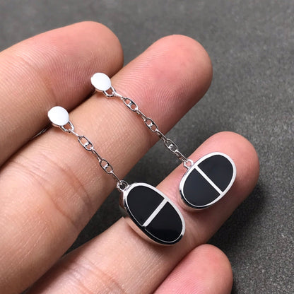 [OrnoraJewelry]CHAINE VERSO BLACK CERAMIC SILVER EARRINGS