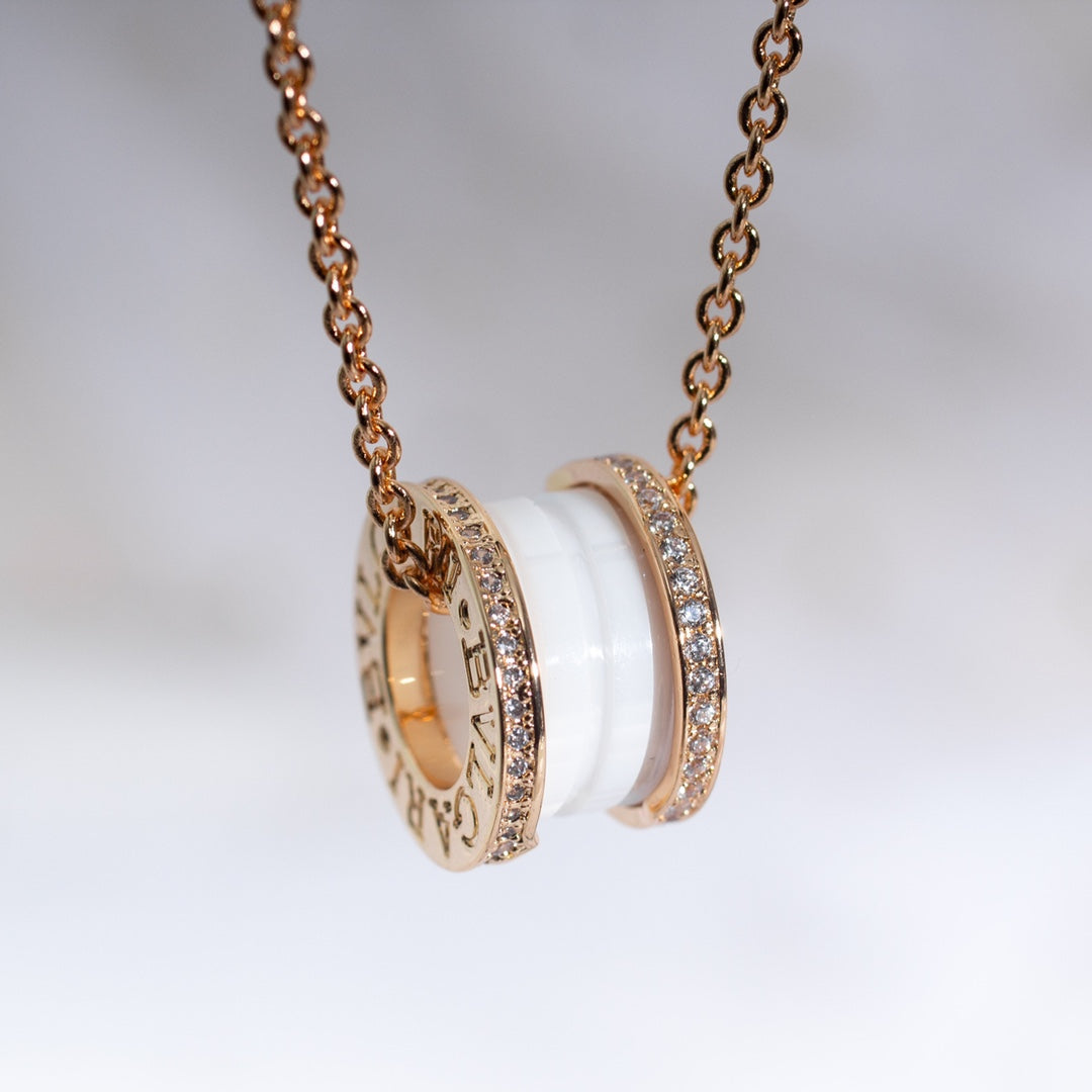 [OrnoraJewelry]ZERO 1 WHITE CERAMIC PINK GOLD DIAMOND NECKLACE
