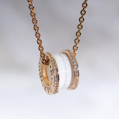 [OrnoraJewelry]ZERO 1 WHITE CERAMIC PINK GOLD DIAMOND NECKLACE