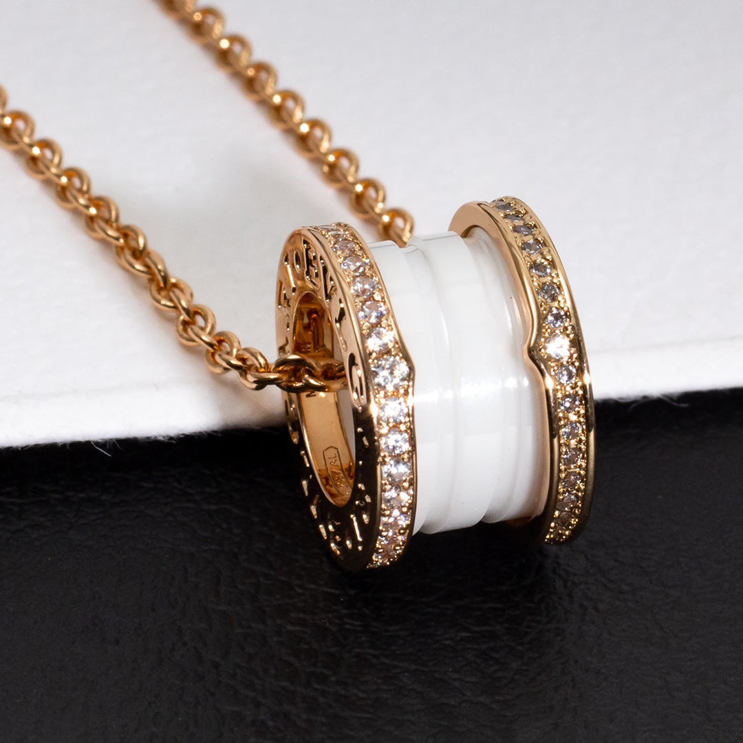 [OrnoraJewelry]ZERO 1 WHITE CERAMIC PINK GOLD DIAMOND NECKLACE