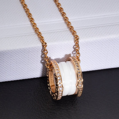 [OrnoraJewelry]ZERO 1 WHITE CERAMIC PINK GOLD DIAMOND NECKLACE