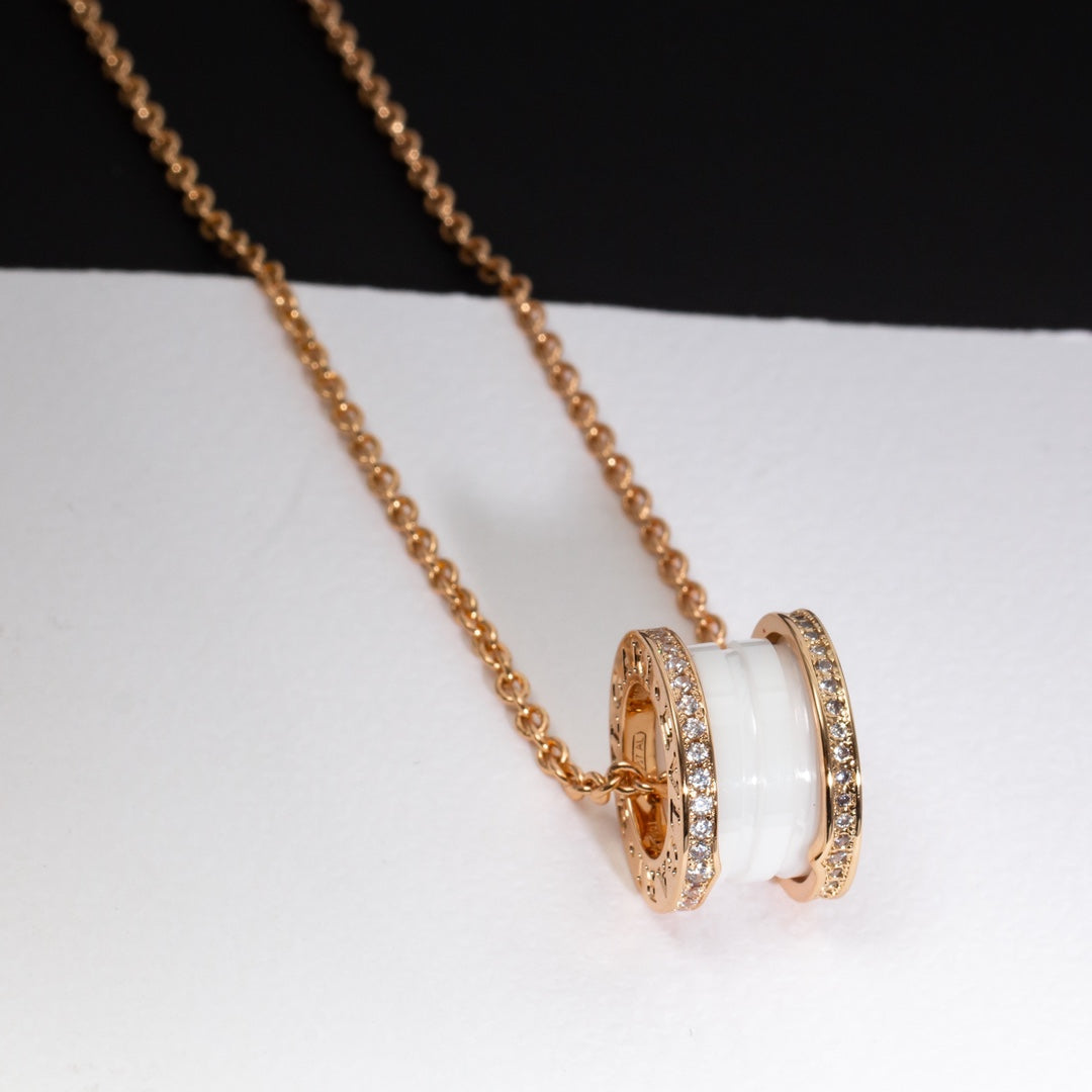 [OrnoraJewelry]ZERO 1 WHITE CERAMIC PINK GOLD DIAMOND NECKLACE