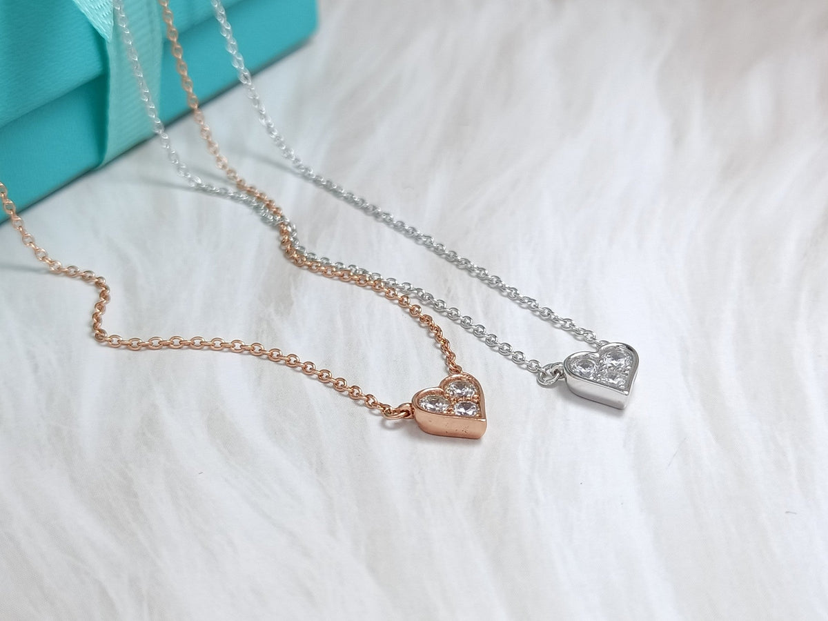 [Ornora Jewelry]HEART 3 DIAMONDS PEDANT NECKLACE