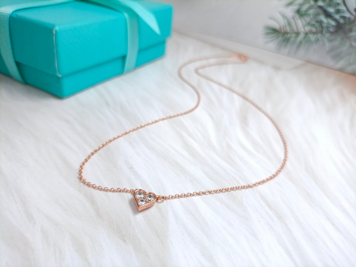 [Ornora Jewelry]HEART 3 DIAMONDS PEDANT NECKLACE