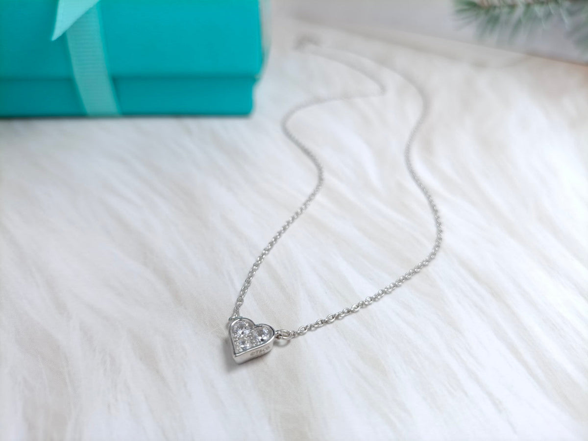 [Ornora Jewelry]HEART 3 DIAMONDS PEDANT NECKLACE