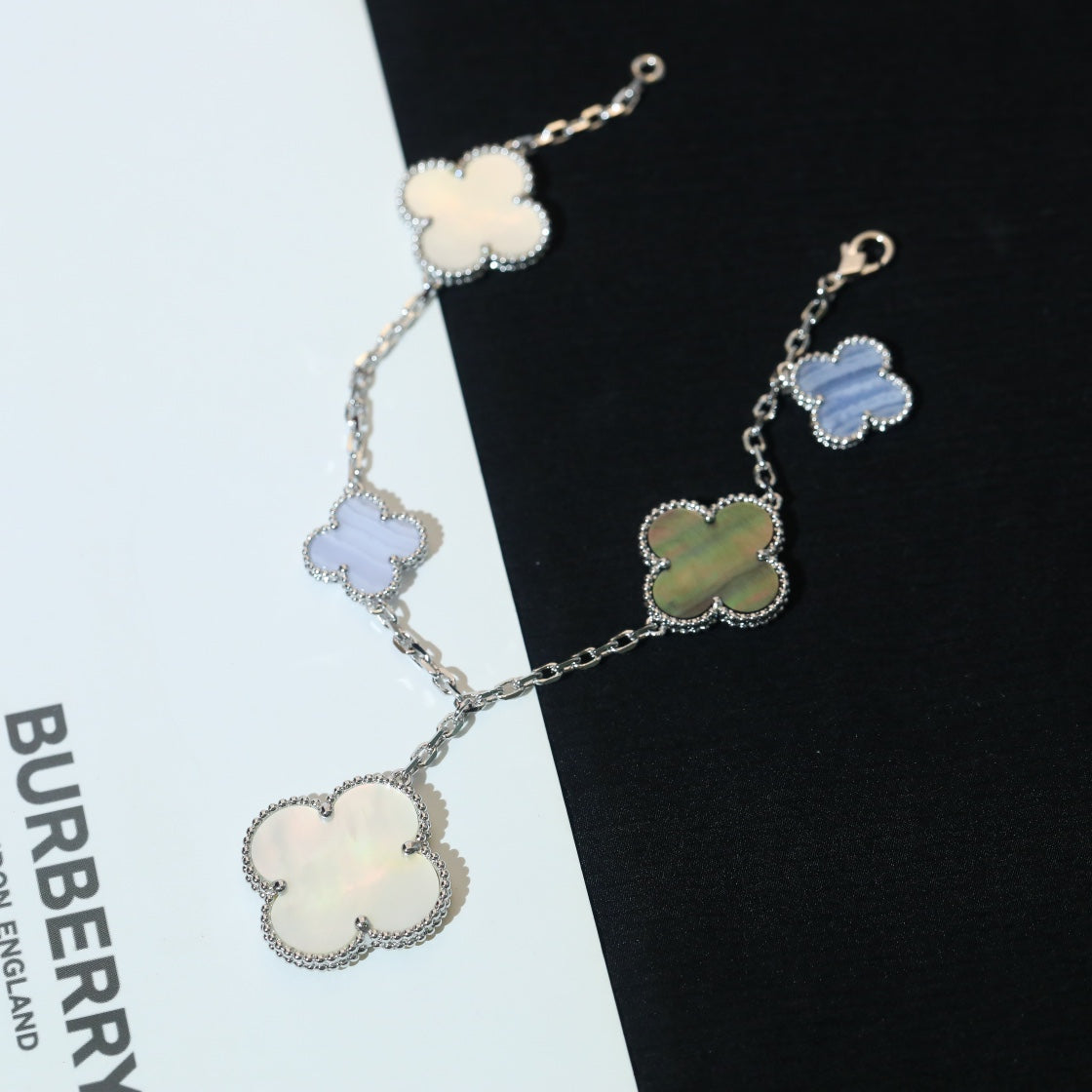 [OrnoraJewelry]CLOVER BRACELET 5 MOTIFS MOP CHALCEDONY SILVER