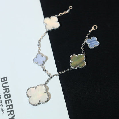 [OrnoraJewelry]CLOVER BRACELET 5 MOTIFS MOP CHALCEDONY SILVER