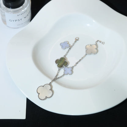 [OrnoraJewelry]CLOVER BRACELET 5 MOTIFS MOP CHALCEDONY SILVER