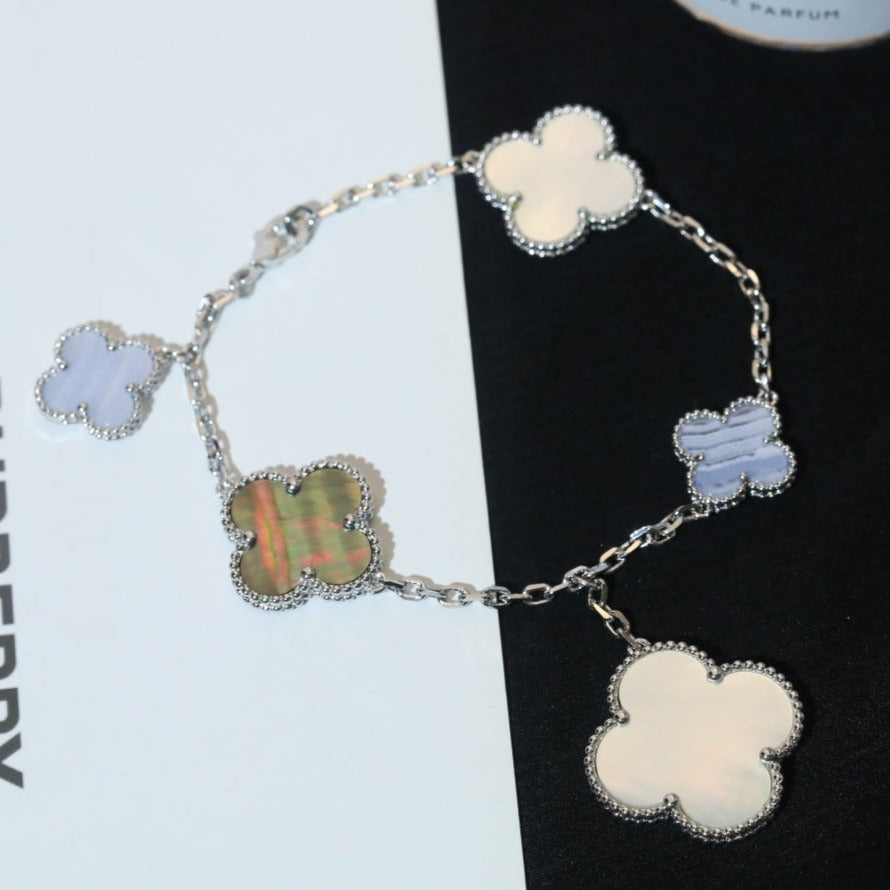[OrnoraJewelry]CLOVER BRACELET 5 MOTIFS MOP CHALCEDONY SILVER