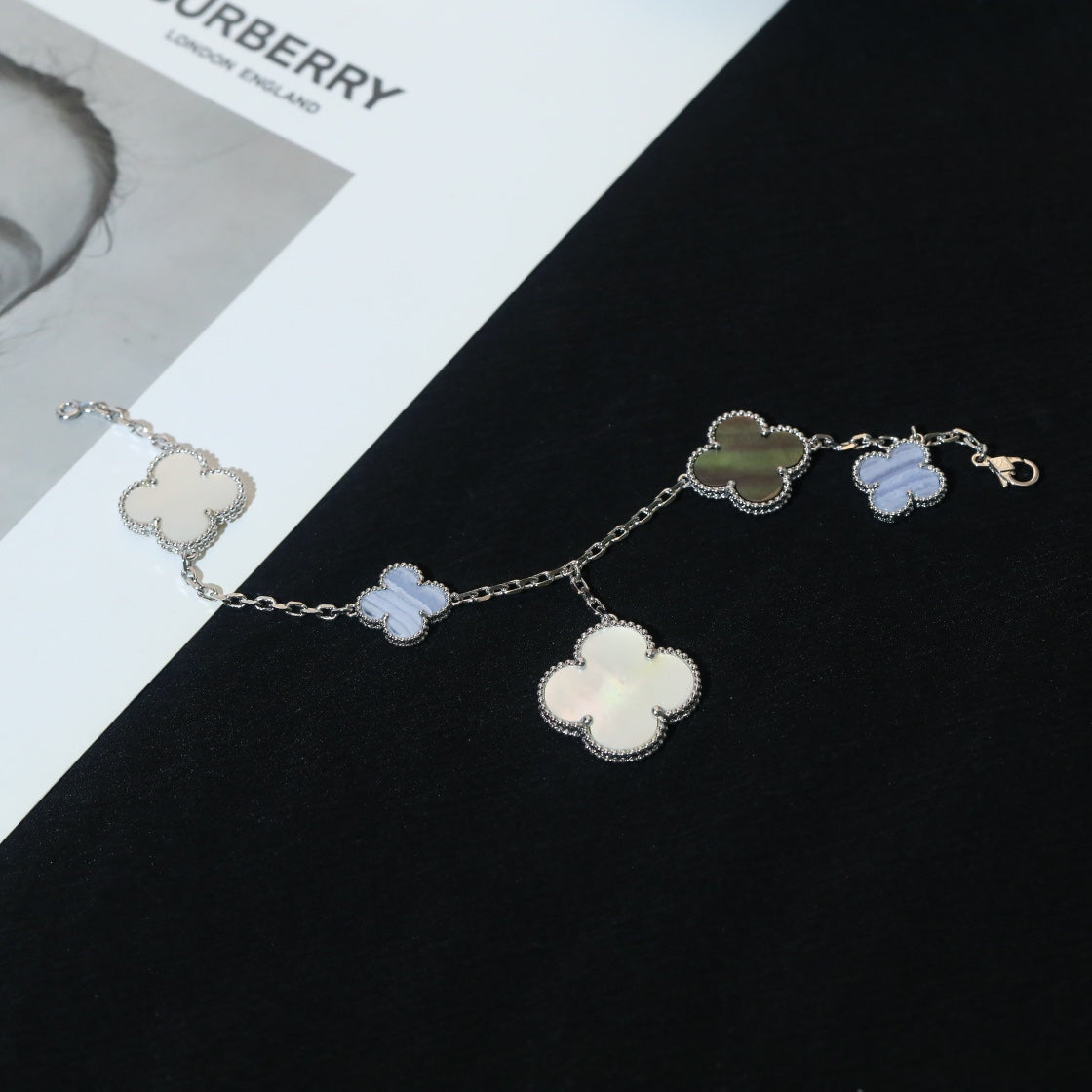 [OrnoraJewelry]CLOVER BRACELET 5 MOTIFS MOP CHALCEDONY SILVER