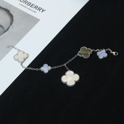 [OrnoraJewelry]CLOVER BRACELET 5 MOTIFS MOP CHALCEDONY SILVER