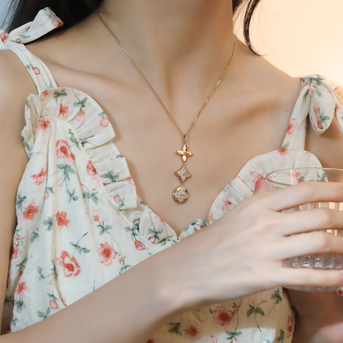 [OrnoraJewelry]OrnoraAND SUN DIAMOND PINK GOLD NECKLACE