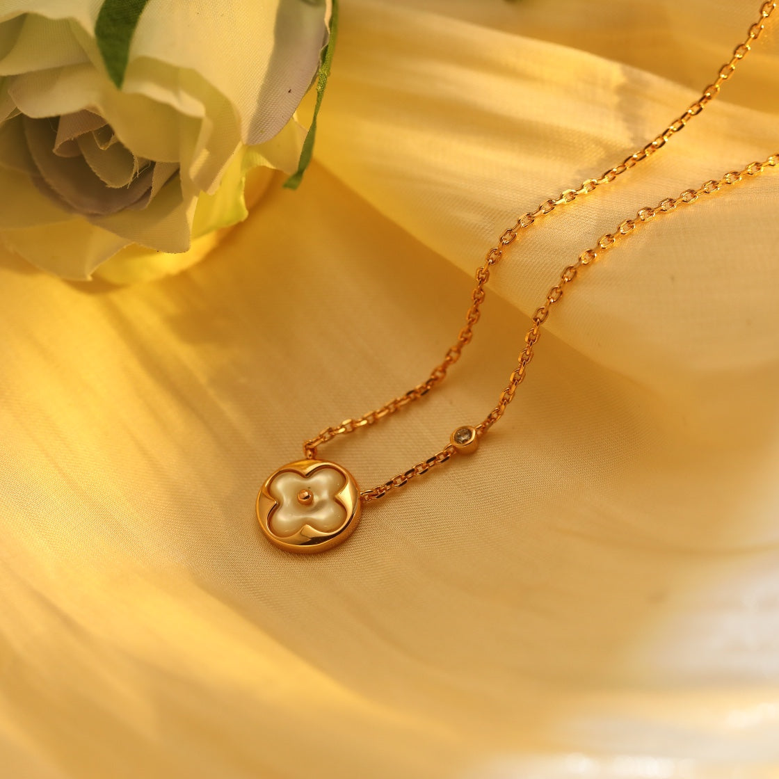 [OrnoraJewelry]SUN PEDANT PINK GOLD 1 DIAMOND NECKLACE