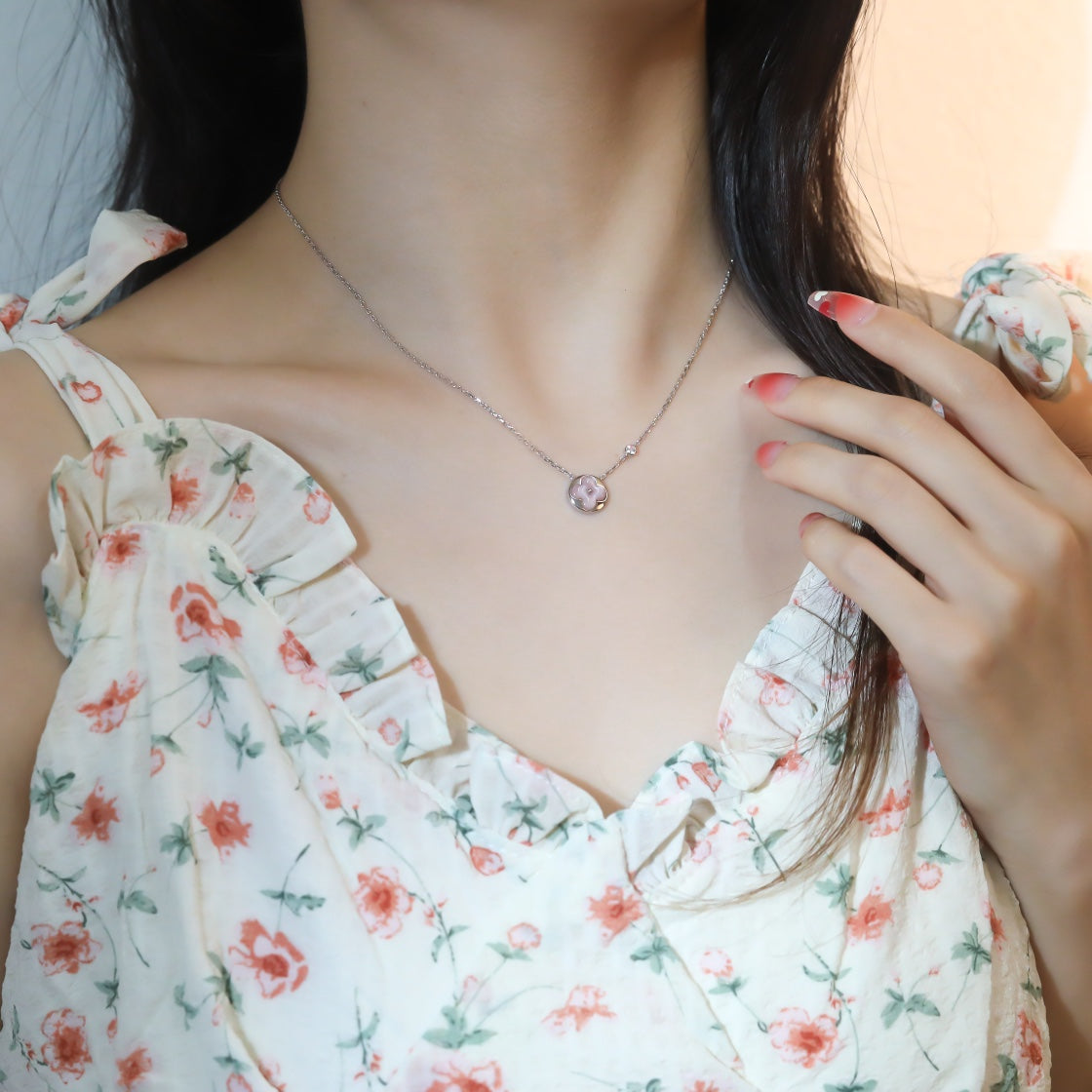 [OrnoraJewelry]SUN PEDANT PINK GOLD 1 DIAMOND NECKLACE