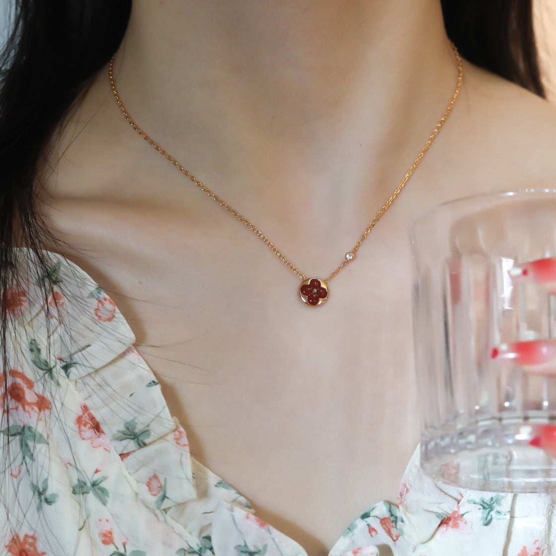 [OrnoraJewelry]SUN PEDANT PINK GOLD 1 DIAMOND NECKLACE