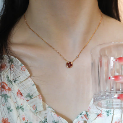 [OrnoraJewelry]SUN PEDANT PINK GOLD 1 DIAMOND NECKLACE