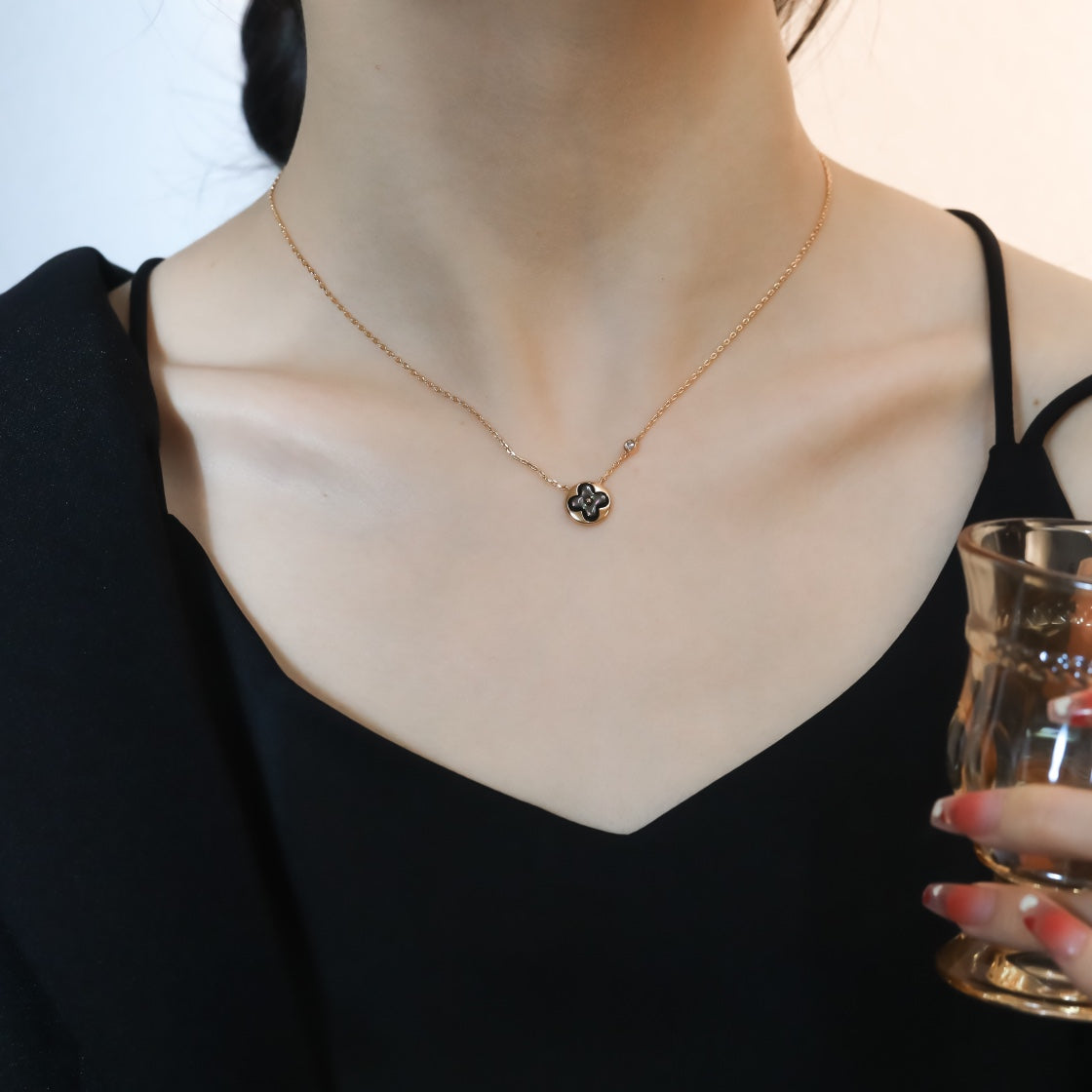 [OrnoraJewelry]SUN PEDANT PINK GOLD 1 DIAMOND NECKLACE