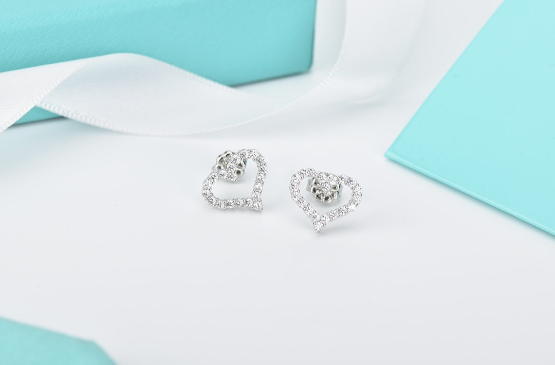 [Ornora Jewelry]OPEN HEART STUD DIAMOND EARRINGS