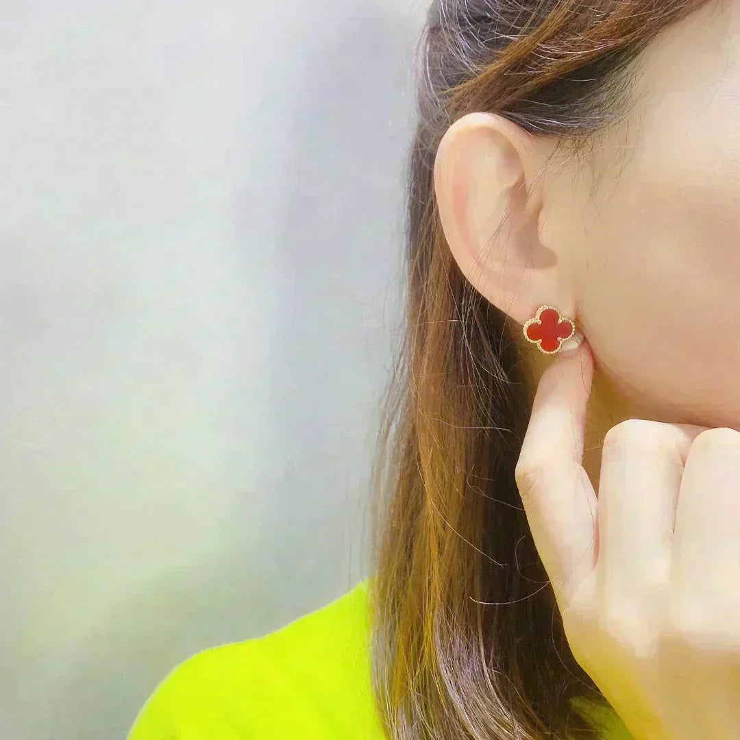 [OrnoraJewelry]CLOVER MEDIUM 1 MOTIFS CARNELIAN  EARRINGS