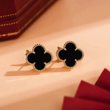 [OrnoraJewelry]CLOVER MEDIUM 1 MOTIFS  ONYX STUD EARRINGS