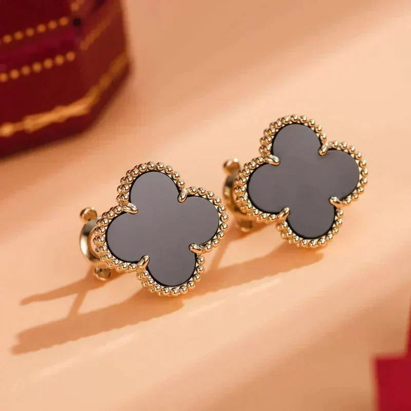 [OrnoraJewelry]CLOVER MEDIUM 1 MOTIFS  ONYX STUD EARRINGS