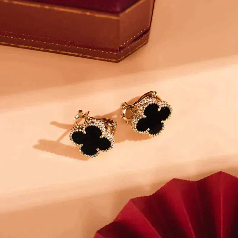 [OrnoraJewelry]CLOVER MEDIUM 1 MOTIFS  ONYX STUD EARRINGS