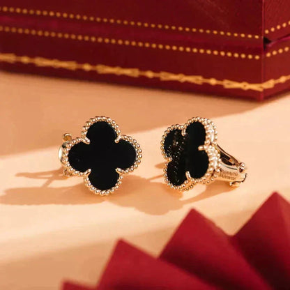 [OrnoraJewelry]CLOVER MEDIUM 1 MOTIFS  ONYX STUD EARRINGS