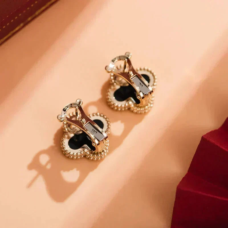 [OrnoraJewelry]CLOVER MEDIUM 1 MOTIFS  ONYX STUD EARRINGS