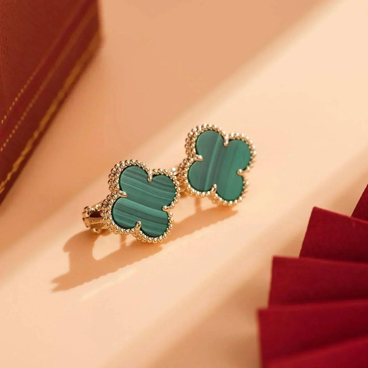 [OrnoraJewelry]CLOVER MEDIUM 1 MOTIFS MALACHITE  EARRINGS
