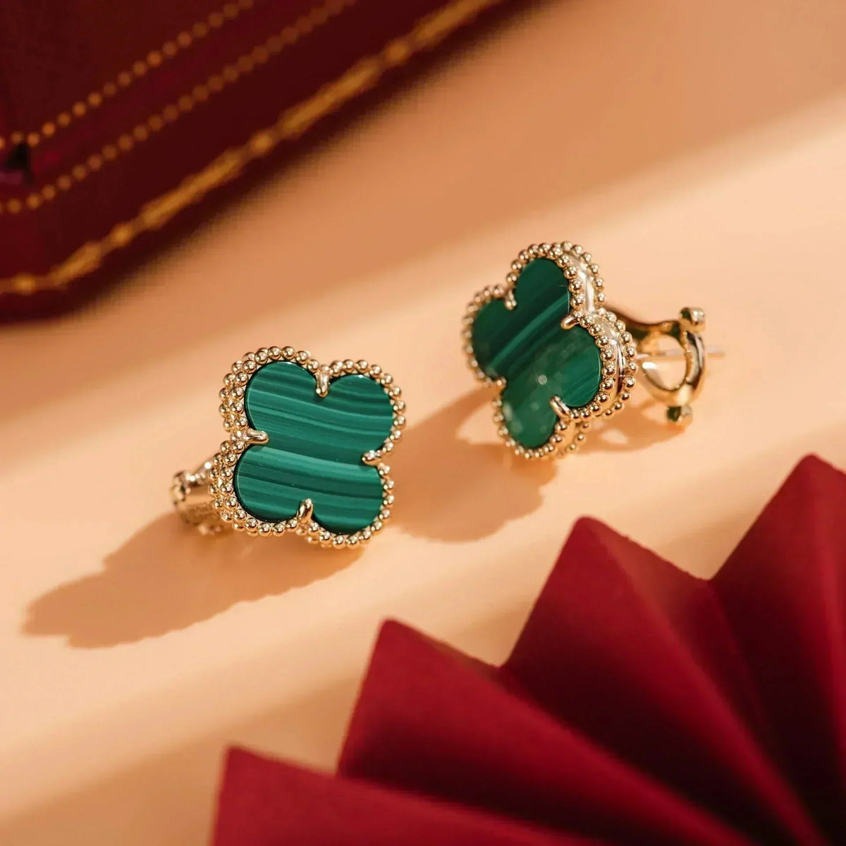 [OrnoraJewelry]CLOVER MEDIUM 1 MOTIFS MALACHITE  EARRINGS