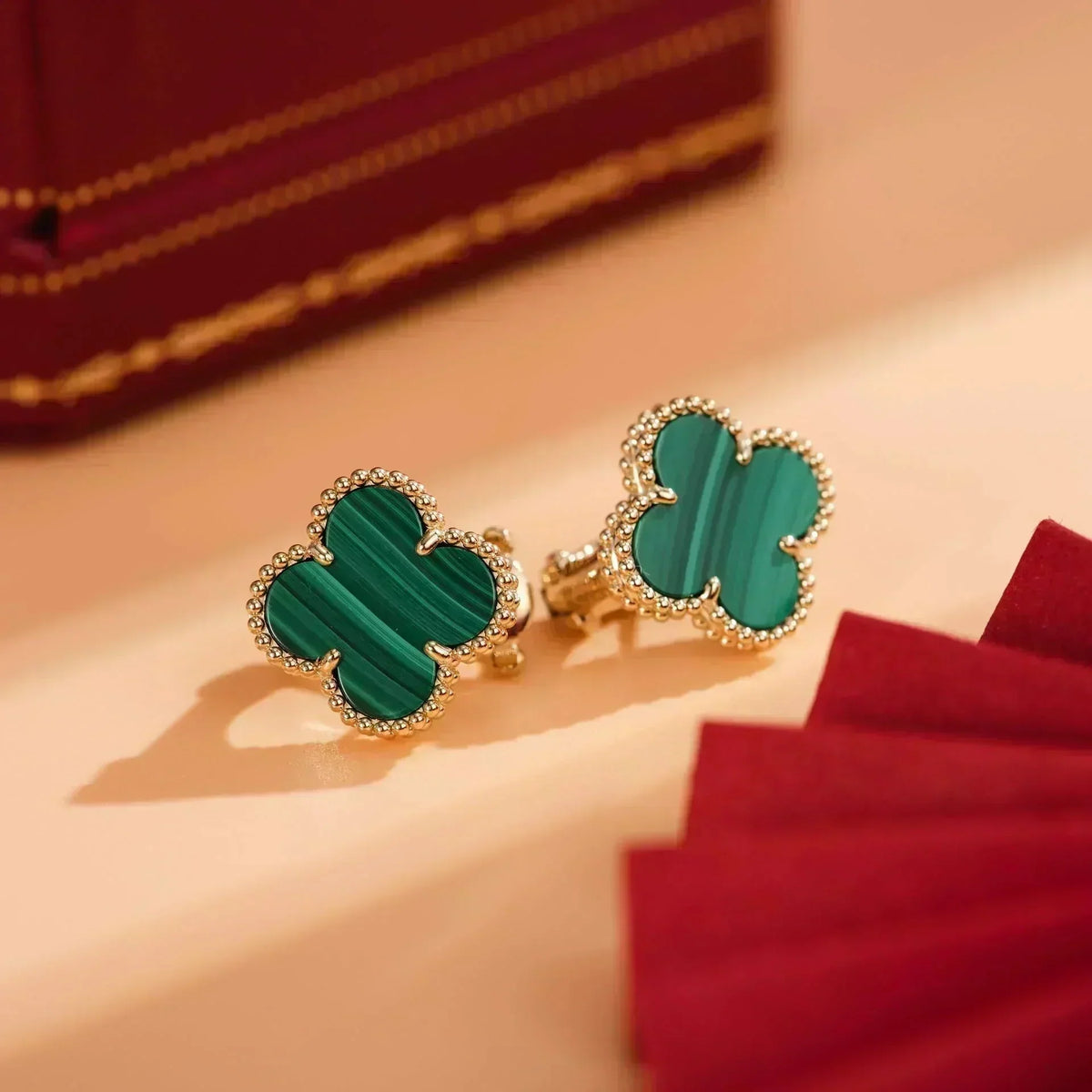[OrnoraJewelry]CLOVER MEDIUM 1 MOTIFS MALACHITE  EARRINGS