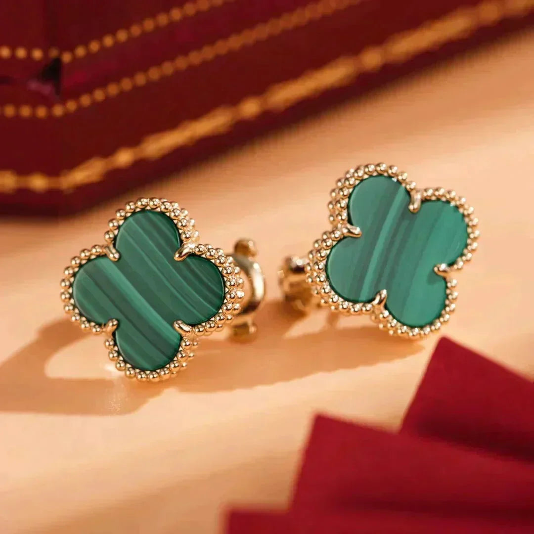 [OrnoraJewelry]CLOVER MEDIUM 1 MOTIFS MALACHITE  EARRINGS