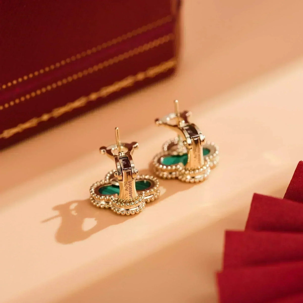 [OrnoraJewelry]CLOVER MEDIUM 1 MOTIFS MALACHITE  EARRINGS