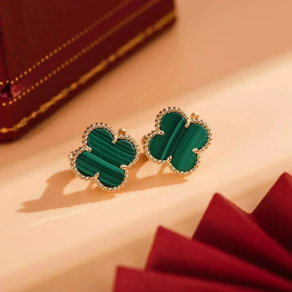 [OrnoraJewelry]CLOVER MEDIUM 1 MOTIFS MALACHITE  EARRINGS