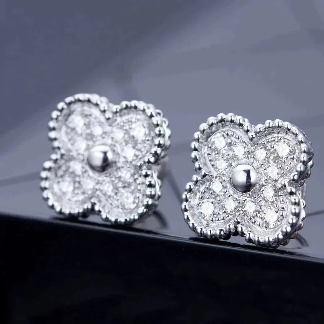 [OrnoraJewelry]CLOVER 1 MOTIFS DIAMOND STUD EARRINGS SILVER