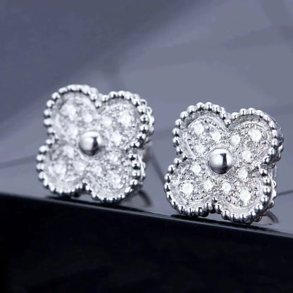 [OrnoraJewelry]CLOVER 1 MOTIFS DIAMOND STUD EARRINGS SILVER